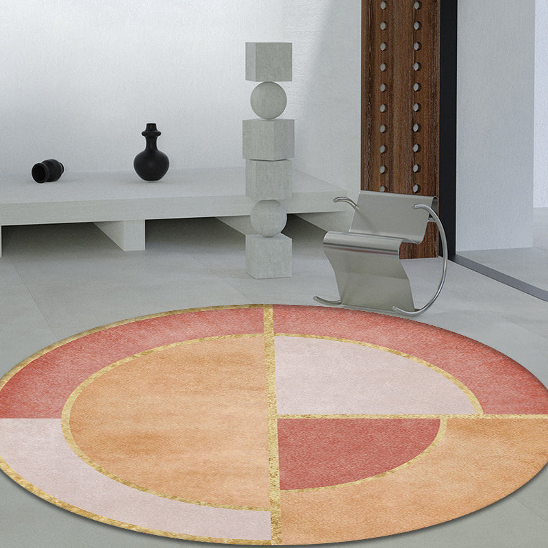 New Circle Pattern Rug Pink and Orange Polyester Rug Non-Slip Backing Pet-Friendly Washable Rug for the Living Room