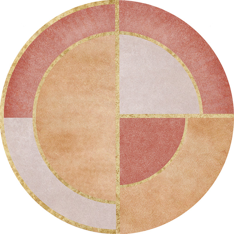 New Circle Pattern Rug Pink and Orange Polyester Rug Non-Slip Backing Pet-Friendly Washable Rug for the Living Room