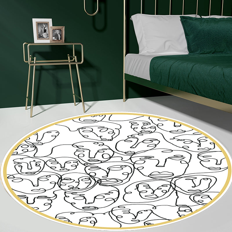 Modernism Face Pattern Carpet White Polypropylene Carpet Anti-Slip Underlay Pet Friendly Washable Carpet for Decoration