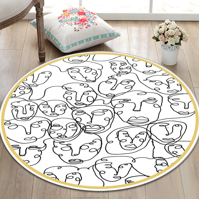 Modernism Face Pattern Carpet White Polypropylene Carpet Anti-Slip Underlay Pet Friendly Washable Carpet for Decoration
