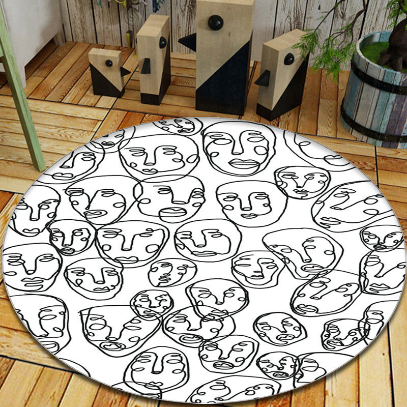 Modernism Face Pattern Carpet White Polypropylene Carpet Anti-Slip Underlay Pet Friendly Washable Carpet for Decoration