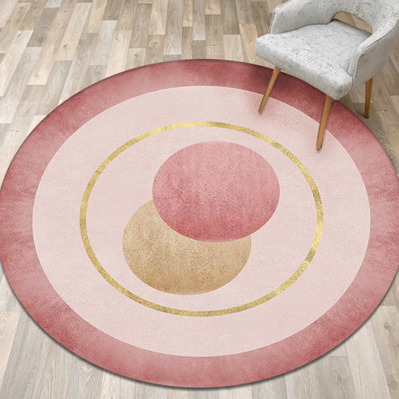 Modern concentric circle pattern rug Orange and Red Polyester rug Non-slip Pet-friendly Washable rug for bedroom