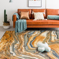 Brown Living Room Rug Modernism Swirl Stripes Pattern Rug Synthetic Machine Washable Non-Slip Backing Rug