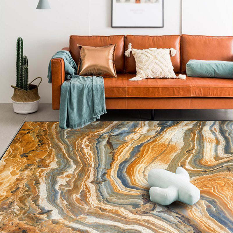 Brown Living Room Rug Modernism Swirl Stripes Pattern Rug Synthetic Machine Washable Non-Slip Backing Rug