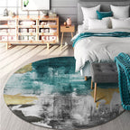 Industrial Abstract Carpet Blue Polyester Rug Non-Slip Pet-Friendly Washable Rug for Home
