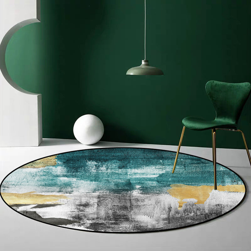 Industrial Abstract Carpet Blue Polyester Rug Non-Slip Pet-Friendly Washable Rug for Home