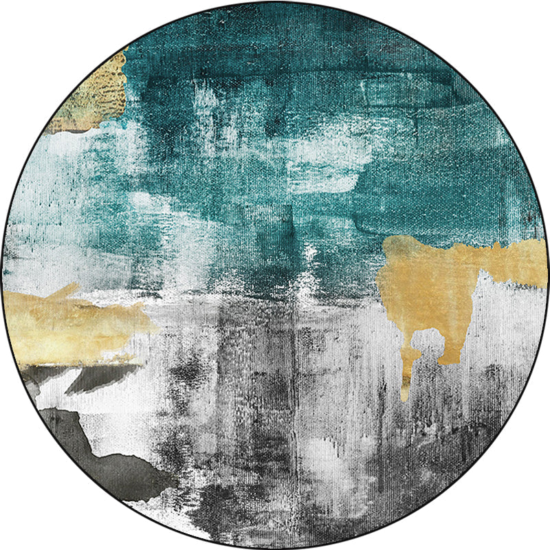 Industrial Abstract Carpet Blue Polyester Rug Non-Slip Pet-Friendly Washable Rug for Home