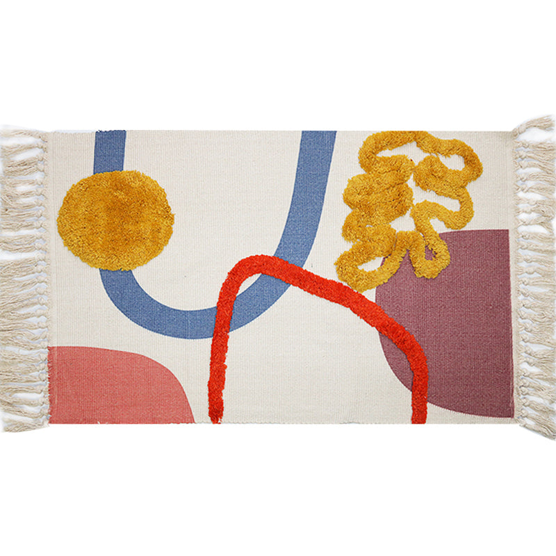 Multicolor Abstract Rug Cotton Novelty Rug Washable Non-Slip Pet-Friendly Rug for the Living Room