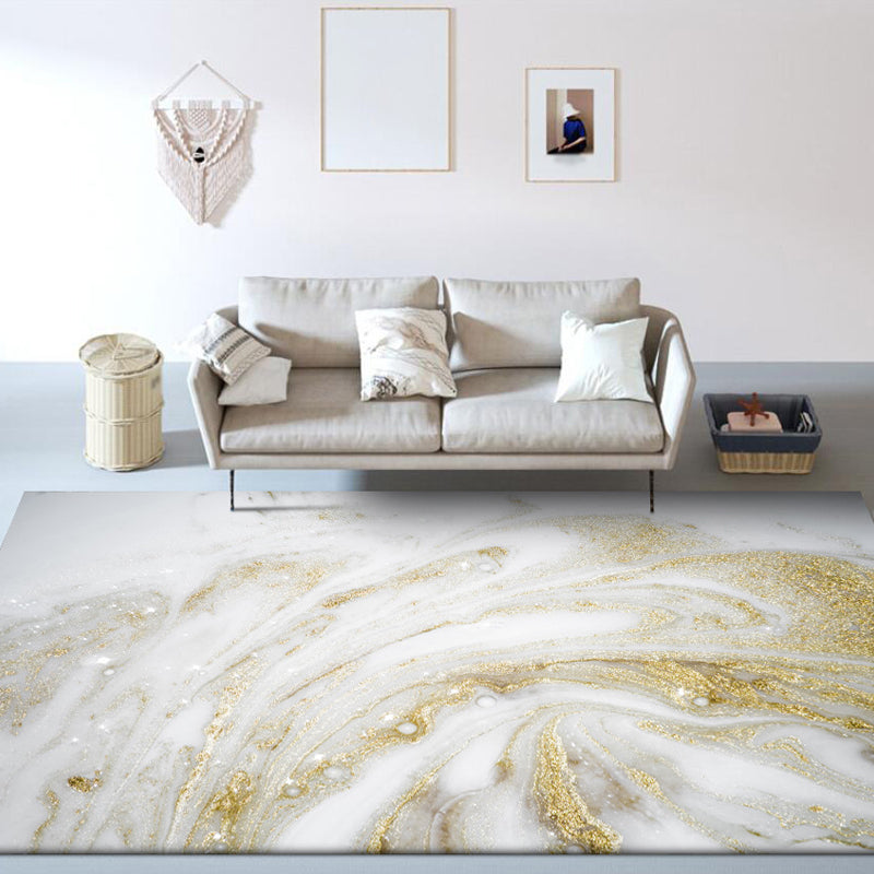 Unique Abstract Area Rug Gold New Rug Polypropylene Pet Friendly Washable Non-Slip Area Rug for Home
