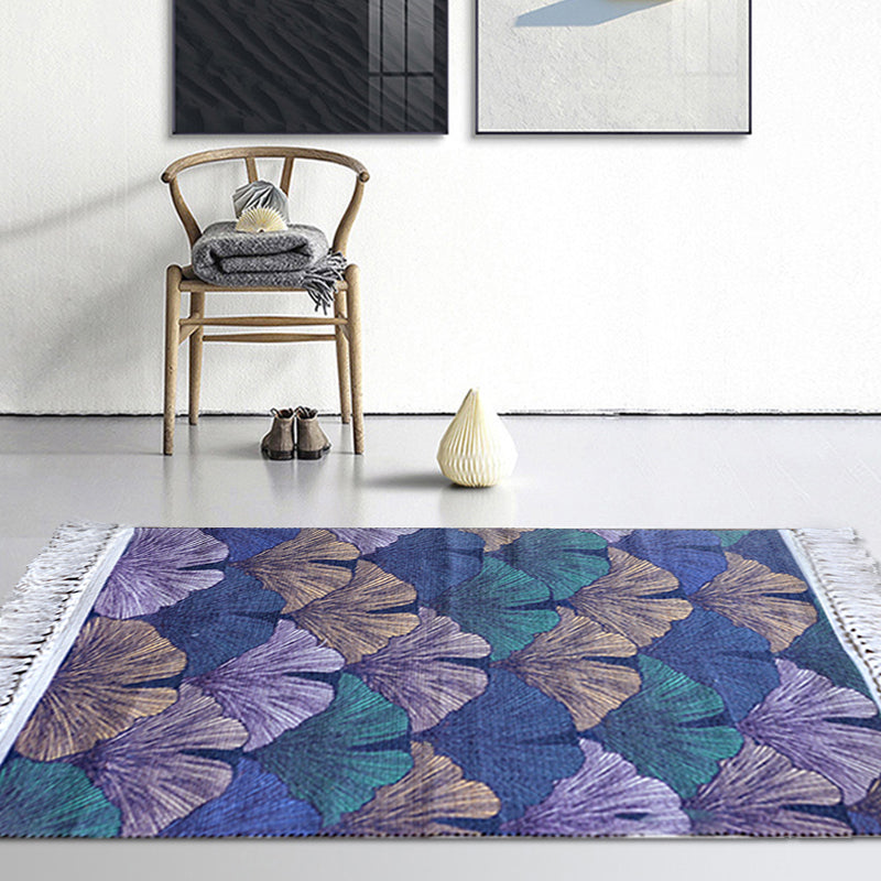 Stylish Leaf Pattern Carpet Multicolors Tropical Carpet Cotton Washable Non-Slip Pet-Friendly Carpet for Living Room