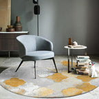 Gold geometric ogee pattern rug synthetic Moroccan area rug washable pet-friendly rug for decoration