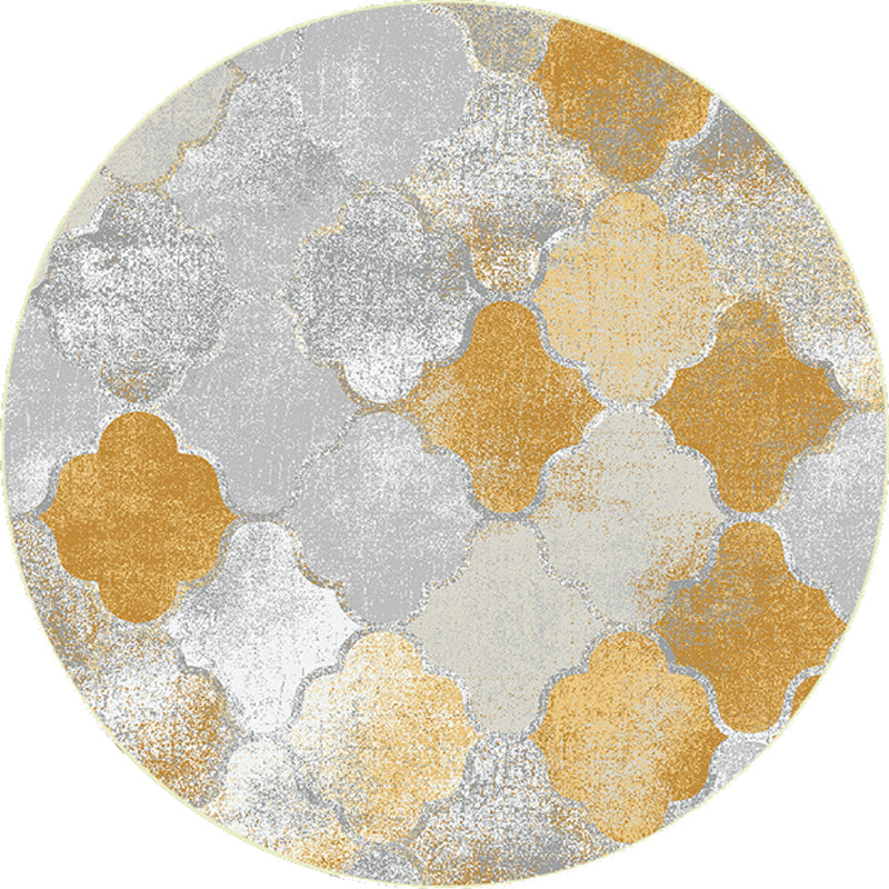 Gold geometric ogee pattern rug synthetic Moroccan area rug washable pet-friendly rug for decoration