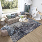 Industrial Living Room Rug Black Abstract Indoor Carpet Polyester Non-Slip Washable Pet-Friendly Rug