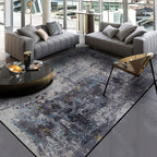 Industrial Living Room Rug Black Abstract Indoor Carpet Polyester Non-Slip Washable Pet-Friendly Rug