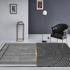 Black geometric patterned rug with stripes, modern area rug made of polyester, washable, non-slip backing rug for the study