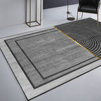 Black geometric patterned rug with stripes, modern area rug made of polyester, washable, non-slip backing rug for the study