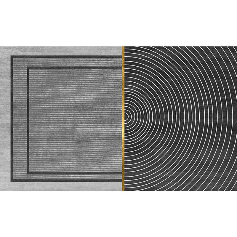 Black geometric patterned rug with stripes, modern area rug made of polyester, washable, non-slip backing rug for the study