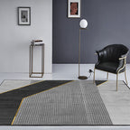 Black geometric patterned rug with stripes, modern area rug made of polyester, washable, non-slip backing rug for the study