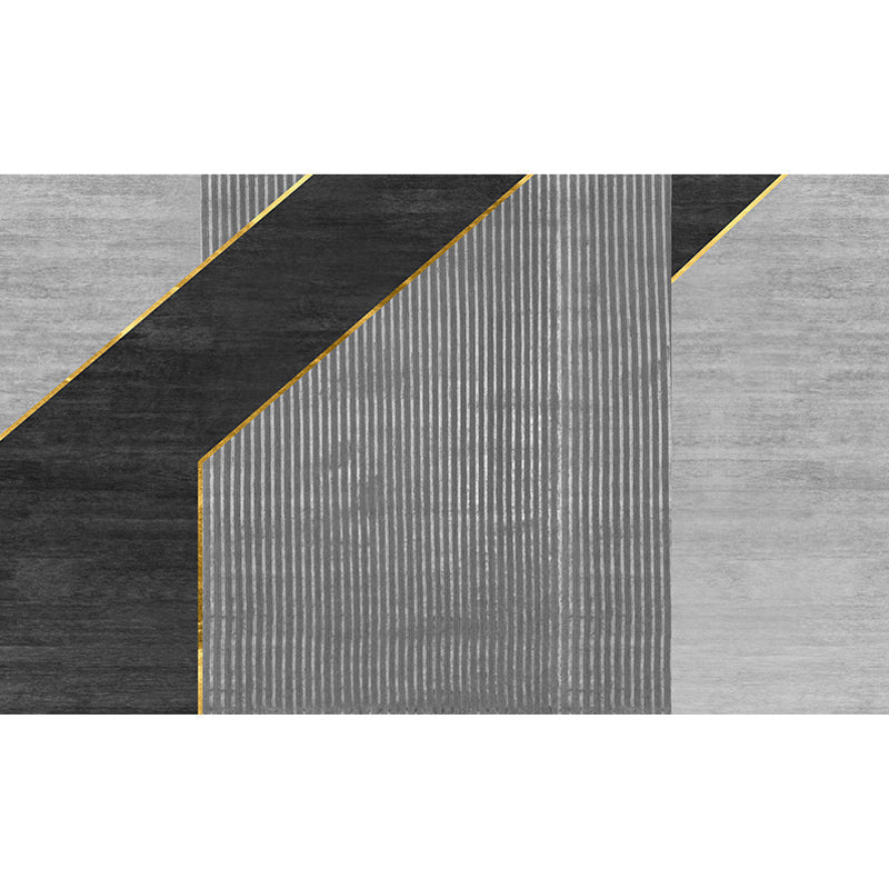 Black geometric patterned rug with stripes, modern area rug made of polyester, washable, non-slip backing rug for the study