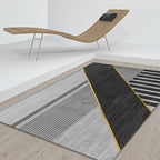 Black geometric patterned rug with stripes, modern area rug made of polyester, washable, non-slip backing rug for the study
