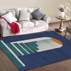 Blue Nordic Rug Polypropylene Door Pattern Rug Pet Friendly Washable Non-Slip Rug for Bedroom