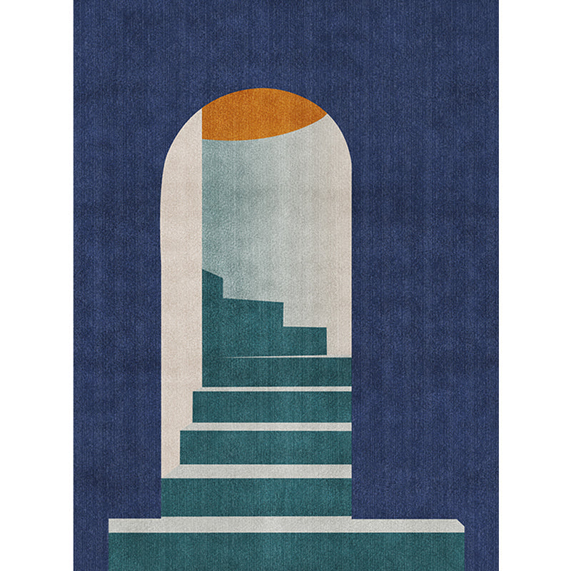 Blue Nordic Rug Polypropylene Door Pattern Rug Pet Friendly Washable Non-Slip Rug for Bedroom