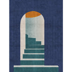 Blue Nordic Rug Polypropylene Door Pattern Rug Pet Friendly Washable Non-Slip Rug for Bedroom
