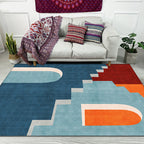 Blue Nordic Rug Polypropylene Door Pattern Rug Pet Friendly Washable Non-Slip Rug for Bedroom