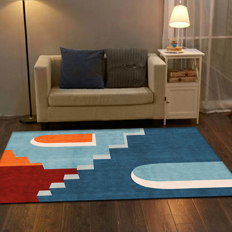 Blue Nordic Rug Polypropylene Door Pattern Rug Pet Friendly Washable Non-Slip Rug for Bedroom