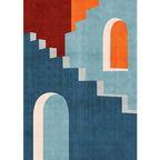 Blue Nordic Rug Polypropylene Door Pattern Rug Pet Friendly Washable Non-Slip Rug for Bedroom