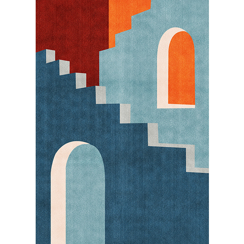 Blue Nordic Rug Polypropylene Door Pattern Rug Pet Friendly Washable Non-Slip Rug for Bedroom