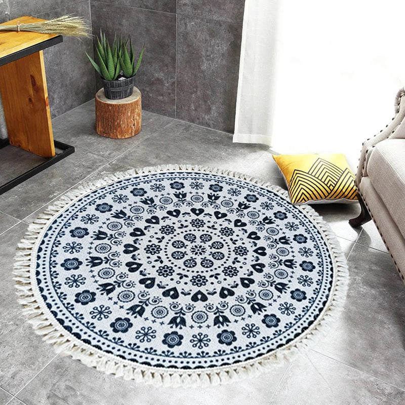 Traditional Tribal Floral Pattern Rug Multicolor Moroccan Rug Flax Pet-Friendly Washable Nonslip Area Rug for Bedroom