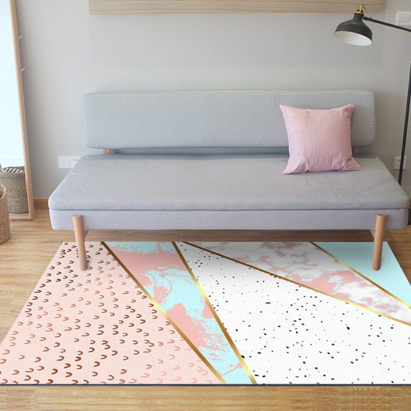 Decorative geometric patterned rug with dots Pink Nordic rug polyester washable non-slip rug for the living room