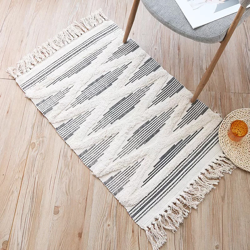 Yellow and gray bedroom carpet southwestern striped pattern carpet cotton non-slip backing washable area rug