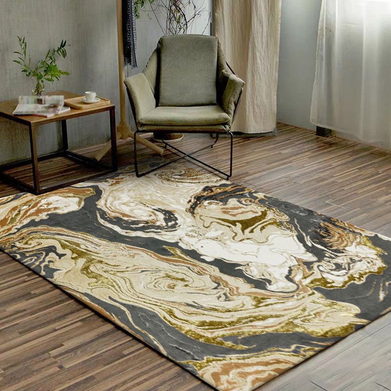Gold Abstract Carpet Polyester Modern Rug Washable Non-slip Back Carpet for Decoration