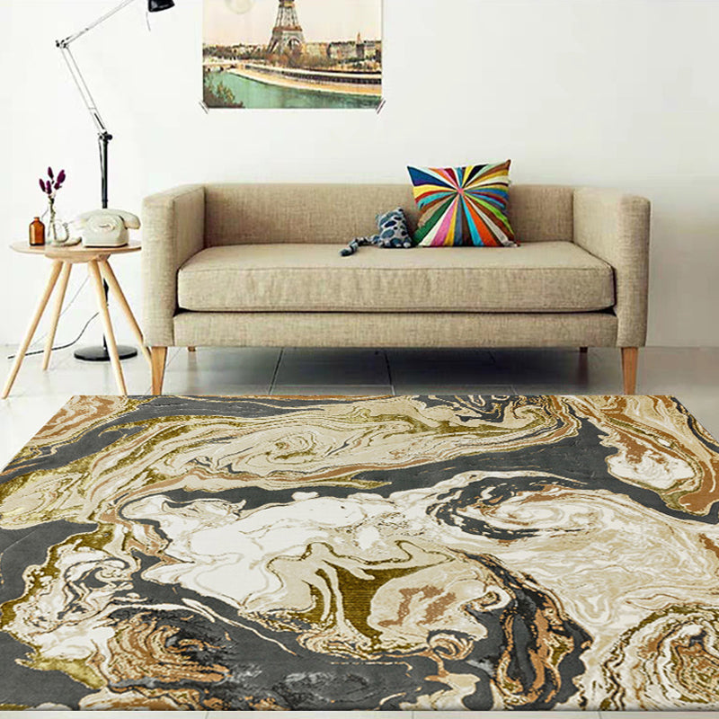 Gold Abstract Carpet Polyester Modern Rug Washable Non-slip Back Carpet for Decoration