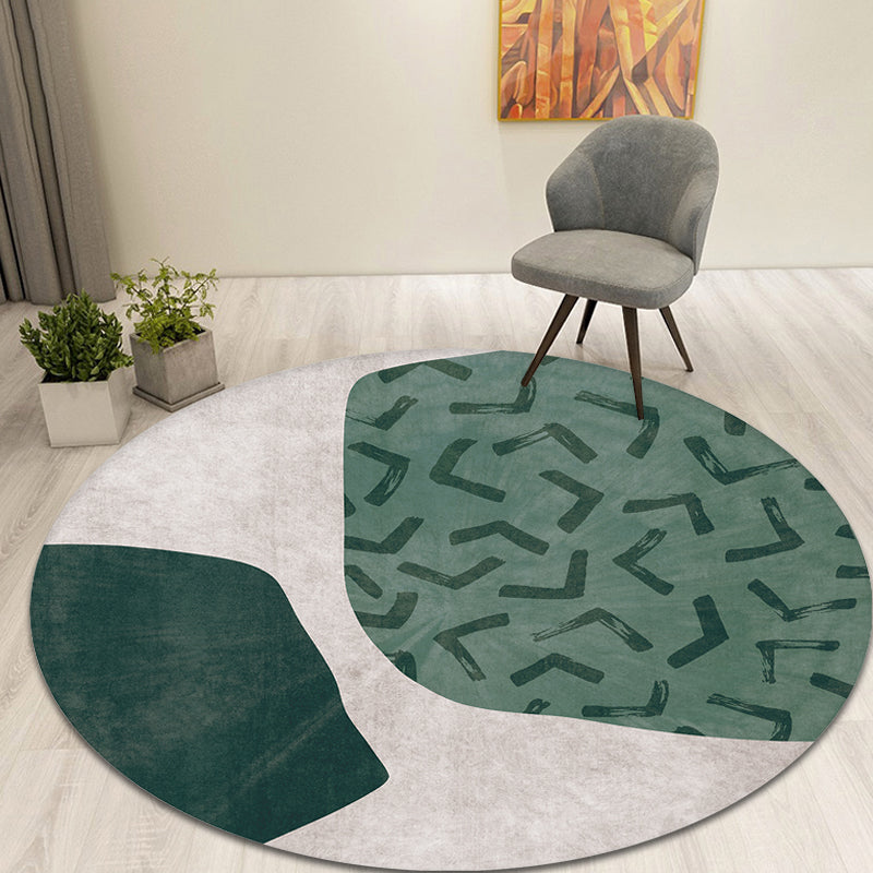 Green abstract rug polyester modernist rug washable with non-slip backing rug for the bedroom