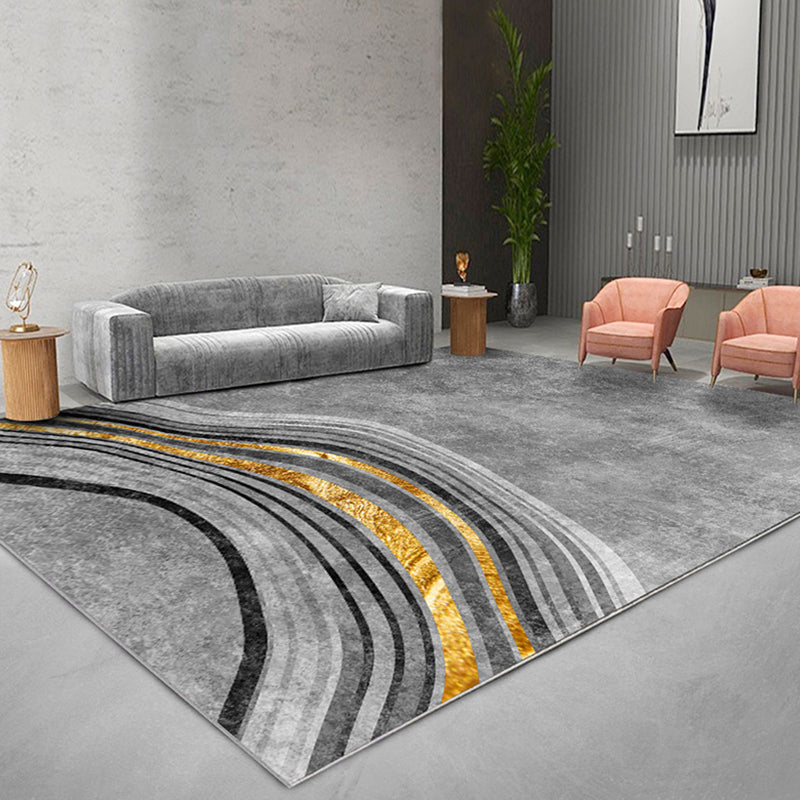 Modern bedroom rug Gray abstract swirl stripe pattern rug Polyester Washable Non-slip Pet-friendly rug