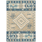 Brown and Blue Bohemian Rug Synthetic Tribal Diamond Pattern Rug Pet-Friendly Washable Non-Slip Rug for Decoration