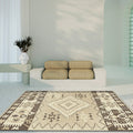Brown and Blue Bohemian Rug Synthetic Tribal Diamond Pattern Rug Pet-Friendly Washable Non-Slip Rug for Decoration