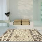 Brown and Blue Bohemian Rug Synthetic Tribal Diamond Pattern Rug Pet-Friendly Washable Non-Slip Rug for Decoration