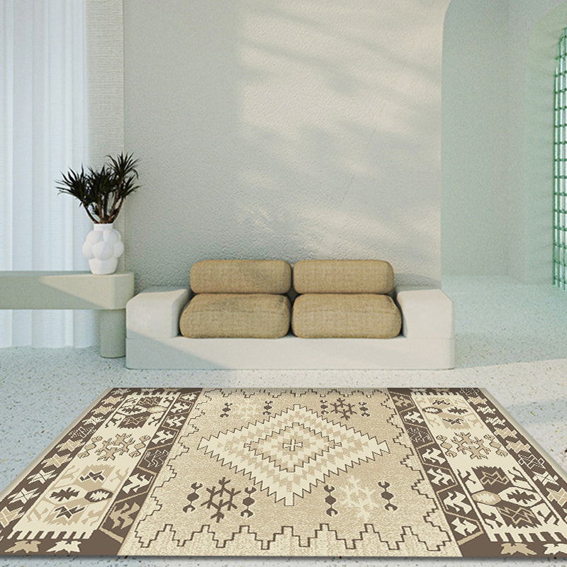 Brown and Blue Bohemian Rug Synthetic Tribal Diamond Pattern Rug Pet-Friendly Washable Non-Slip Rug for Decoration