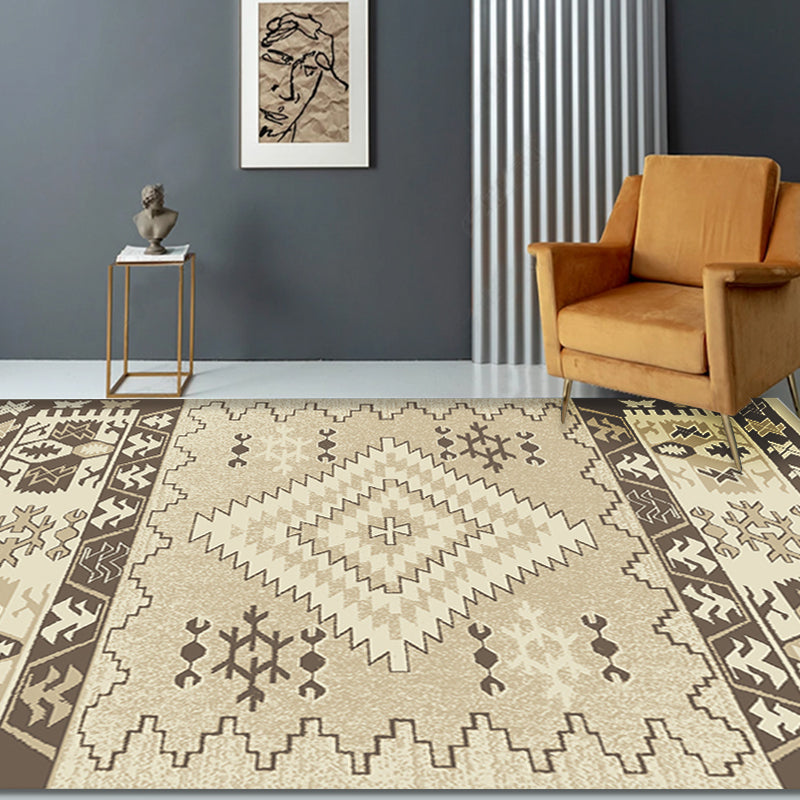 Brown and Blue Bohemian Rug Synthetic Tribal Diamond Pattern Rug Pet-Friendly Washable Non-Slip Rug for Decoration