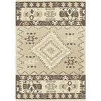 Brown and Blue Bohemian Rug Synthetic Tribal Diamond Pattern Rug Pet-Friendly Washable Non-Slip Rug for Decoration