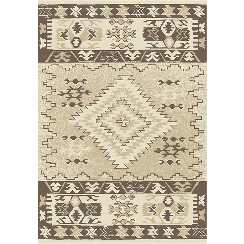 Brown and Blue Bohemian Rug Synthetic Tribal Diamond Pattern Rug Pet-Friendly Washable Non-Slip Rug for Decoration