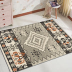Brown and Blue Bohemian Rug Synthetic Tribal Diamond Pattern Rug Pet-Friendly Washable Non-Slip Rug for Decoration