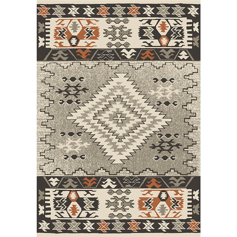 Brown and Blue Bohemian Rug Synthetic Tribal Diamond Pattern Rug Pet-Friendly Washable Non-Slip Rug for Decoration