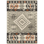 Brown and Blue Bohemian Rug Synthetic Tribal Diamond Pattern Rug Pet-Friendly Washable Non-Slip Rug for Decoration
