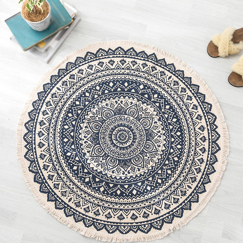 Moroccan tribal floral pattern rug multicolor cotton rug non-slip pet-friendly washable rug for bedroom
