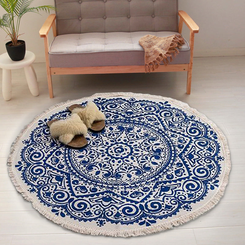 Moroccan tribal floral pattern rug multicolor cotton rug non-slip pet-friendly washable rug for bedroom